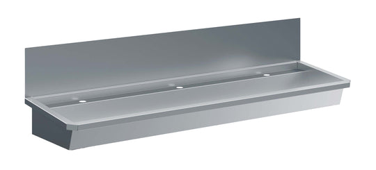 Vask i rustfritt stål 3 kraner 1800 mm, avløpsplugg og sprutvern inkludert, uten kraner