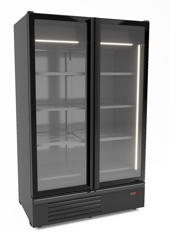 Kjøleskap 2 glassdører svart 1200L