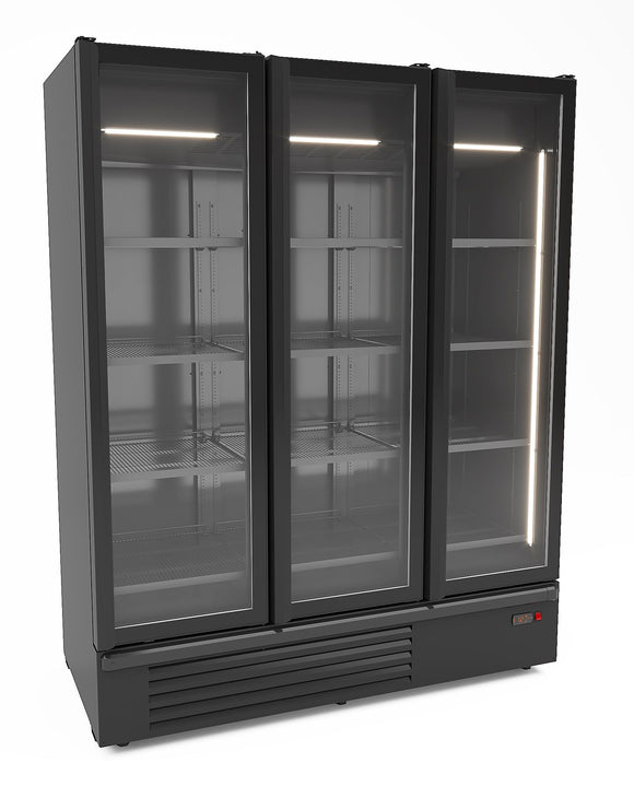 Kjøleskap 3 glassdører svart 1555L