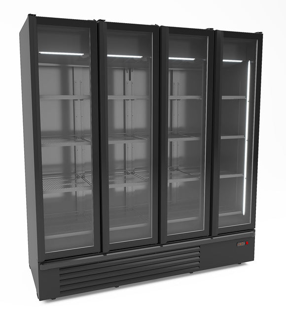 Kjøleskap 4 glassdører svart 1850L