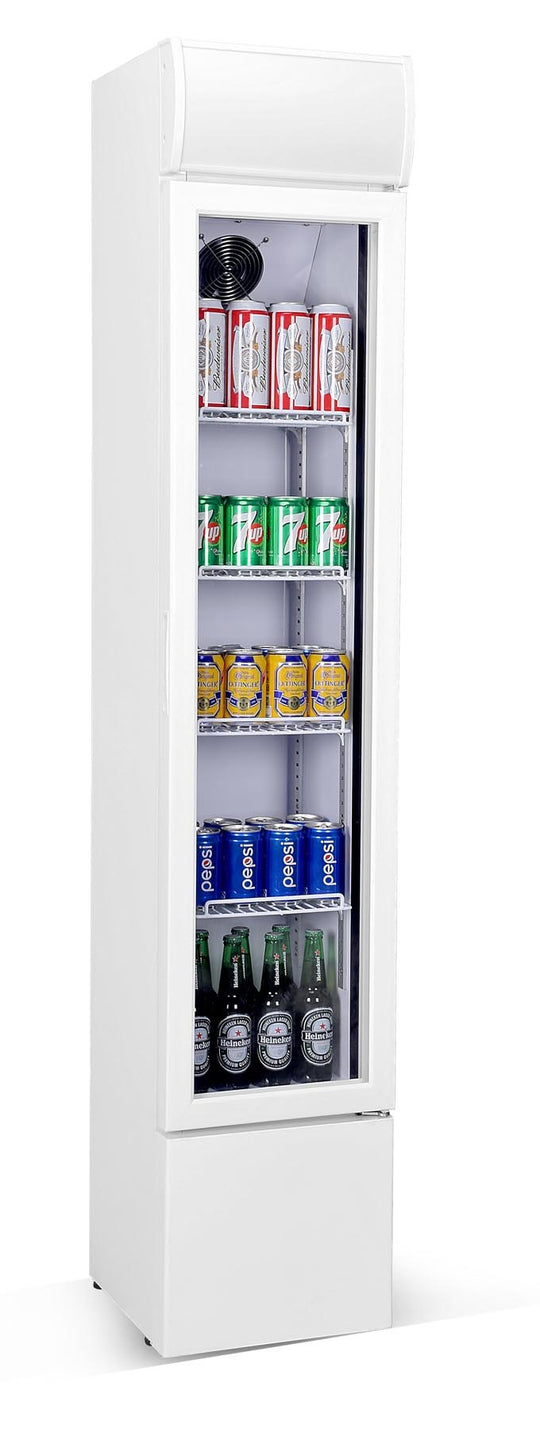 Kjøleskap med glassdør, smal