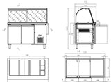 700 kjølebenk med glasslokk 2 dører 3x 1/1 + 3x 1/6 GN-beholder