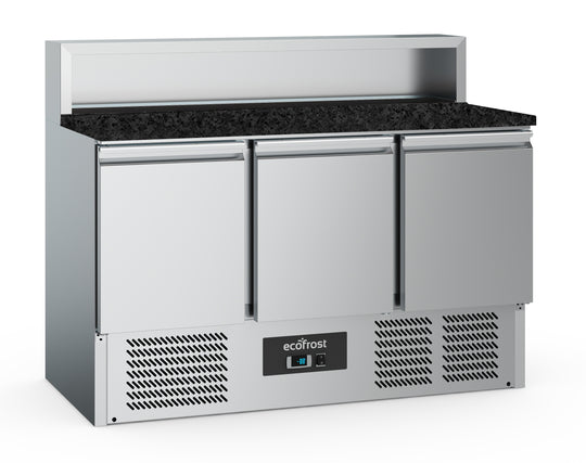 PIZZABENK 3 DØRER 8x1/6GN BENKEPLATE SVART GRANITT