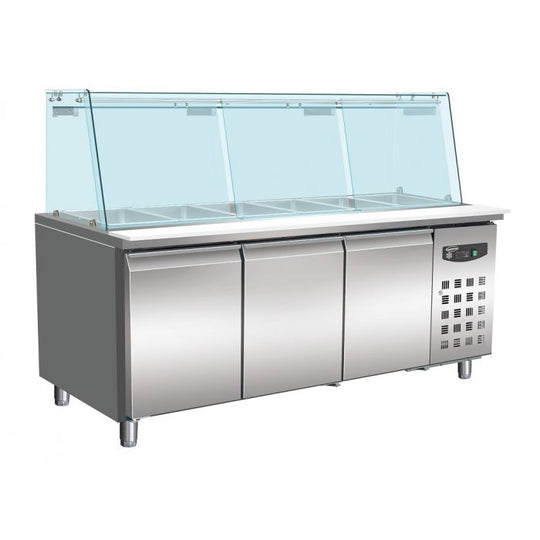 Kjøledisk med glassdeksel 3 dører 5X 1/1 GN container
