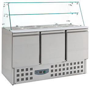 Saladette m/kjøleelment 3 dører glass 1365x700x850